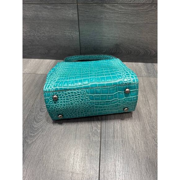 Patricia Nash Leather Croc Embossed Nela NorthSouth Frame Tote green bag A386257 - Picture 4 of 9
